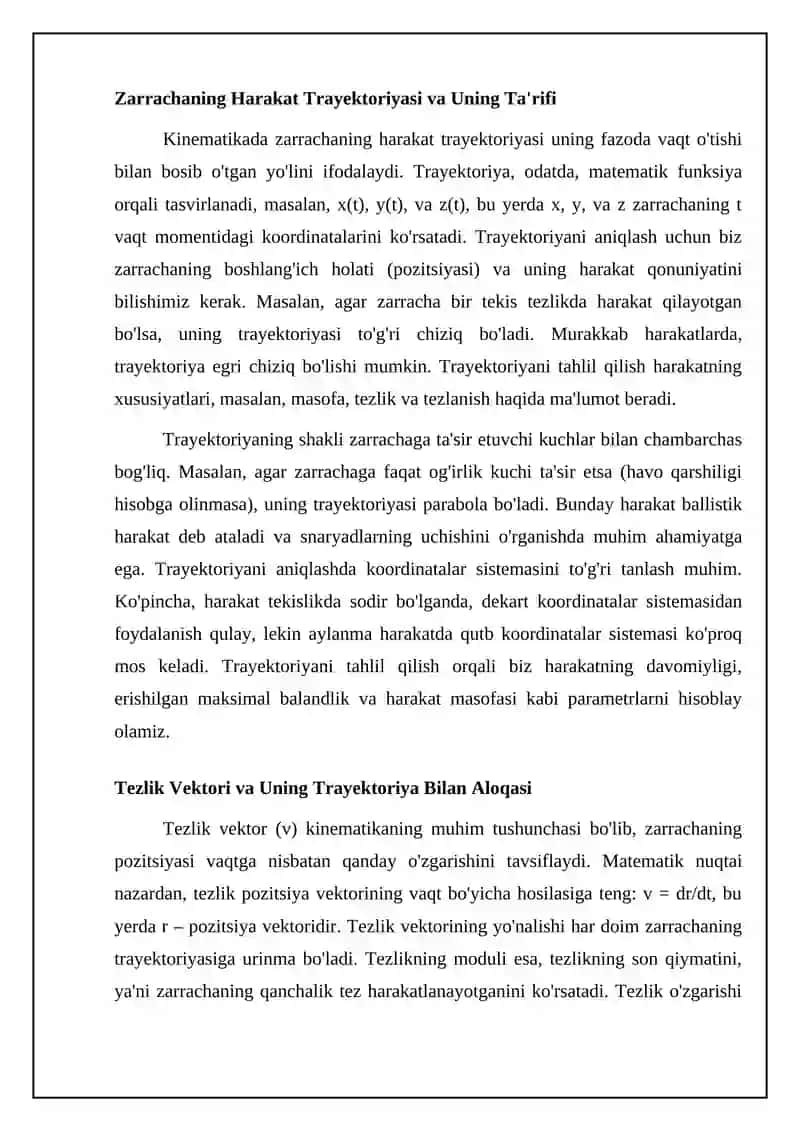 Kinematika,moddiy nuqta harakat trektoryasi,tezlik 4