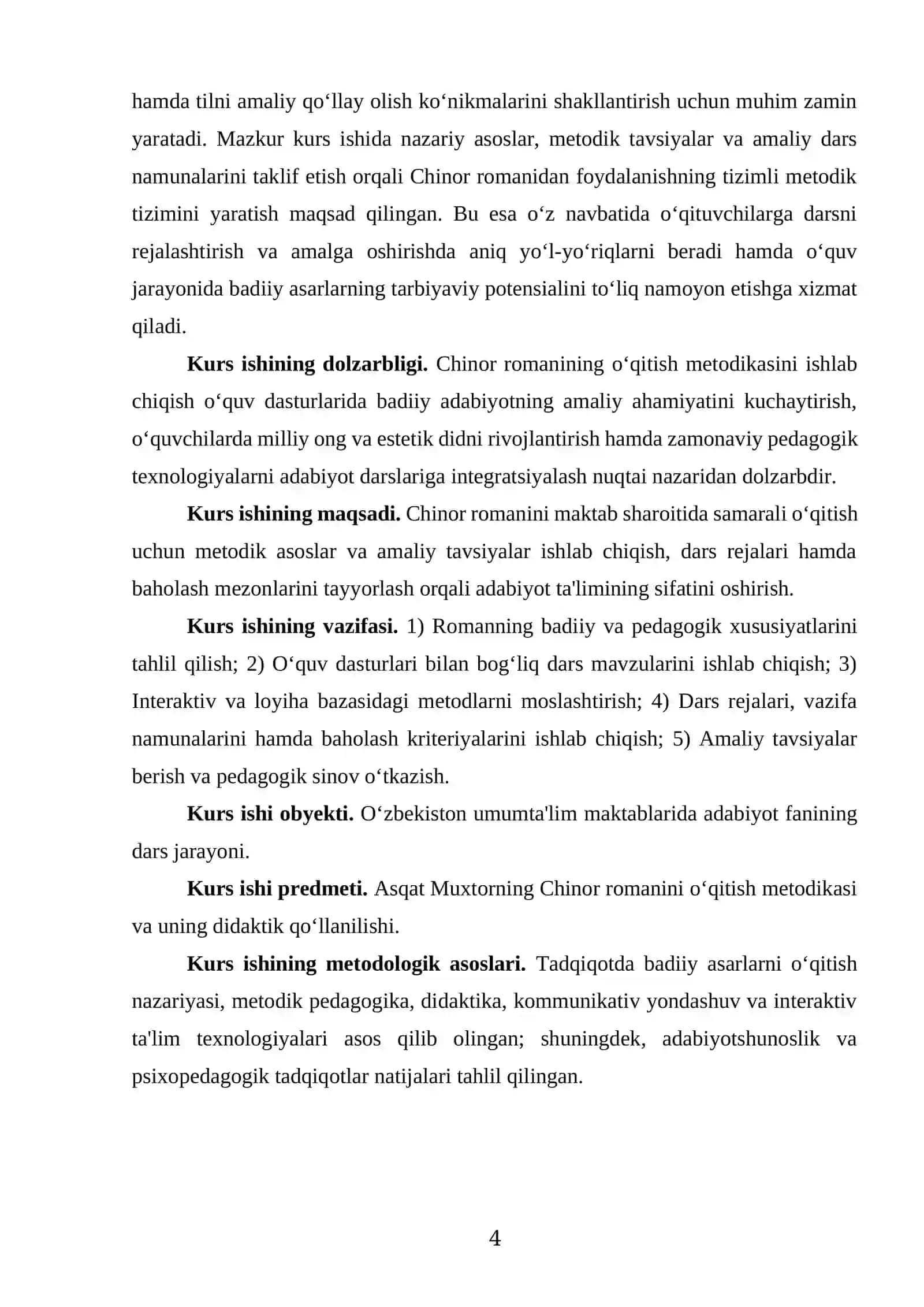 “ASQAT MUXTOR.,,CHINOR" ROMANINI OʻQITISH METODIKASI 4