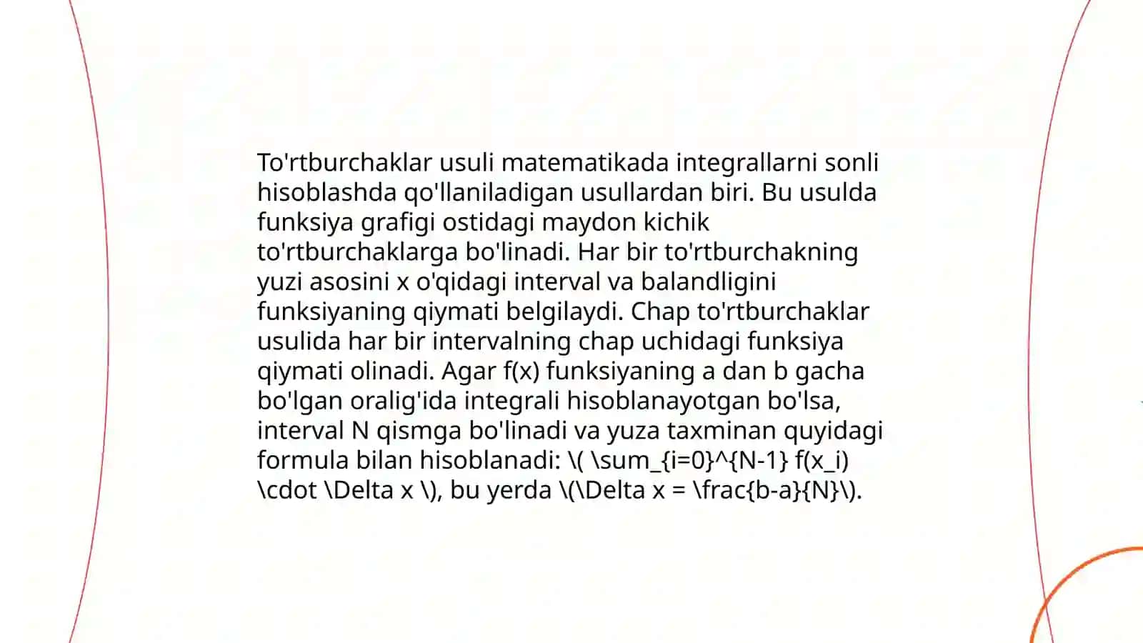 Aniq integralni taqribiy hisoblash usullari 4
