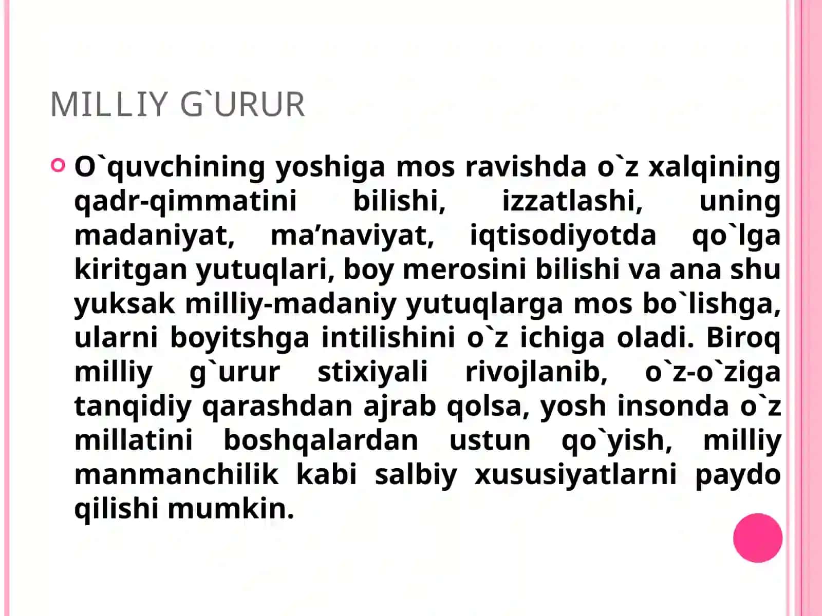 O`QUVCHILARNING MILLIY TARBIYALANGANLIK KO`RSATKICHLARI 4