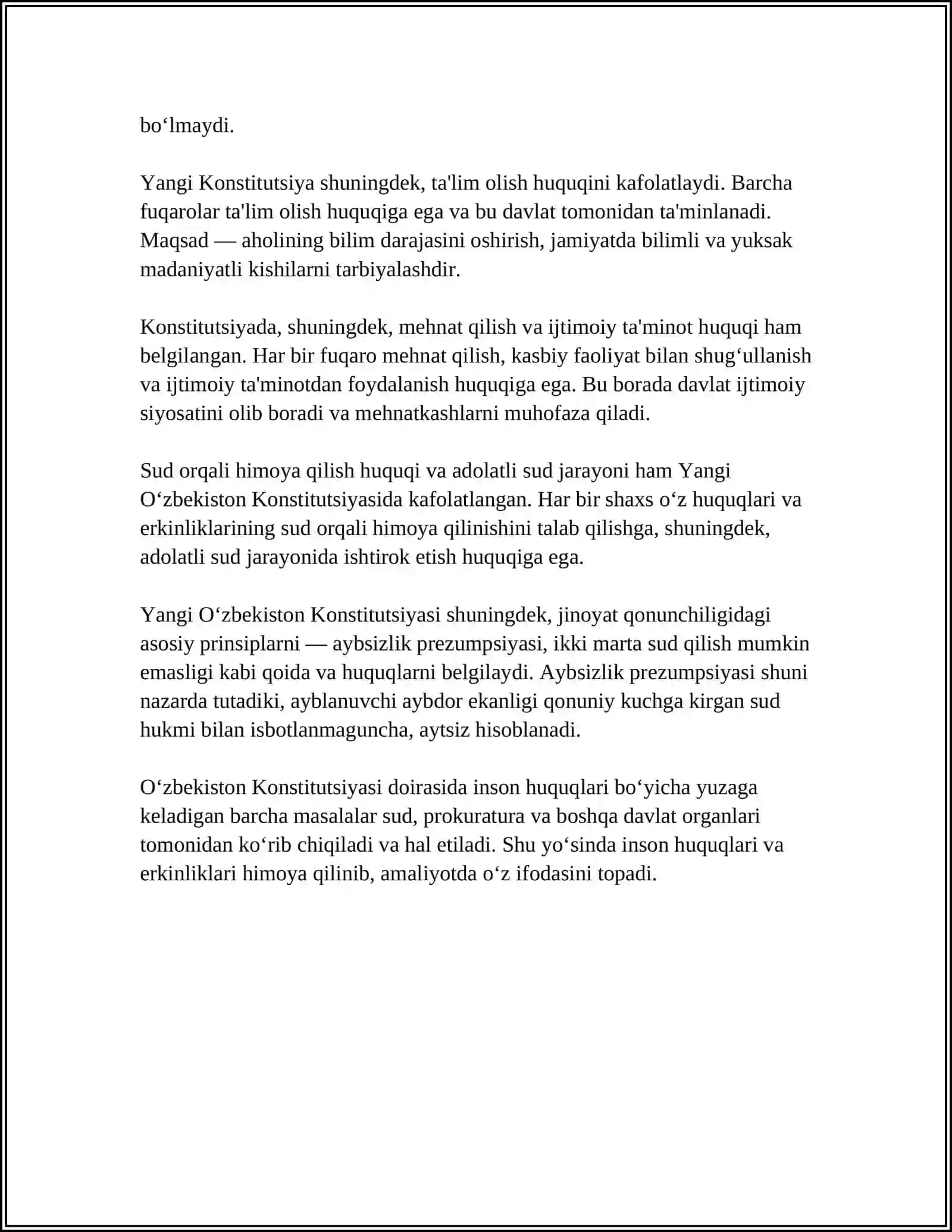 YANGI O‘ZBEKISTONDA INSON HAQ-HUQUQLARI VA ERKINLIKLARI KAFOLATINING YARATILISHI 4