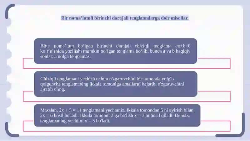 Bir noma’lumli birinchi darajali tenglamalar 4