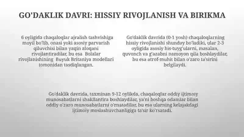 Ontogenezning ilk bosqichlarida insonning psixik rivojlanishiga xos xususiyatlar 4