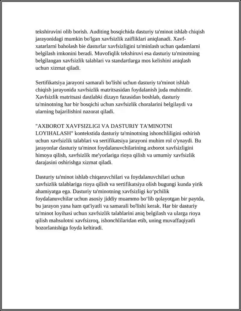 AXBOROT XAVFSIZLIGI VA DASTURIY TA'MINOTNI LOYIHALASH 4