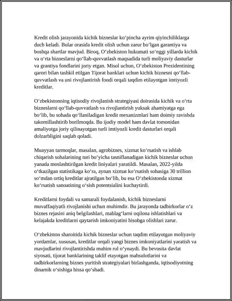 KICHIK BIZNESSNI MOLIYALASHTIRISH IMKONIYATLARI 4