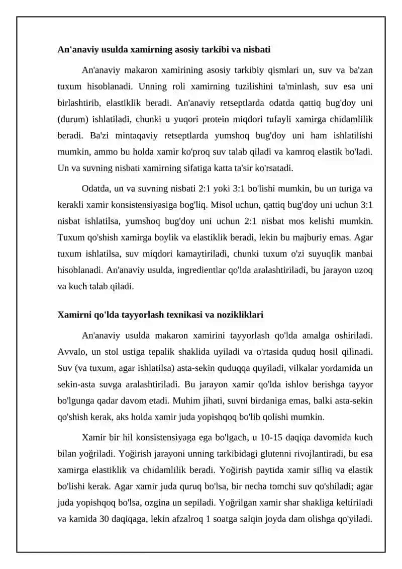 Makaron xamirini tayyorlash va preslashning ananaviy va yuqori haroratli rejimlari 4
