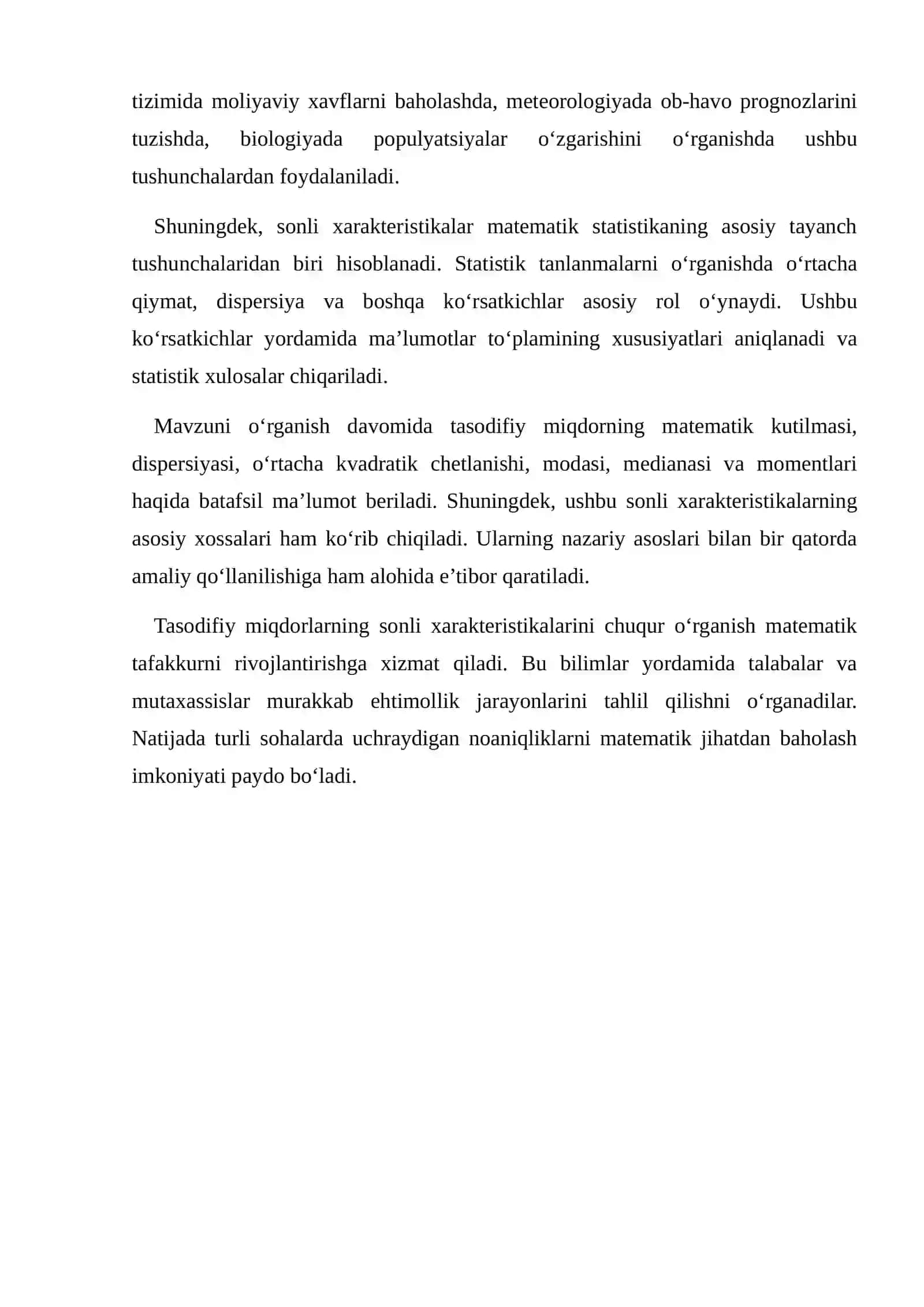 TASODIFIY MIQDORNING SONLI XARAKTERISTIKALARI VA ULARNING XOSSALARI 4