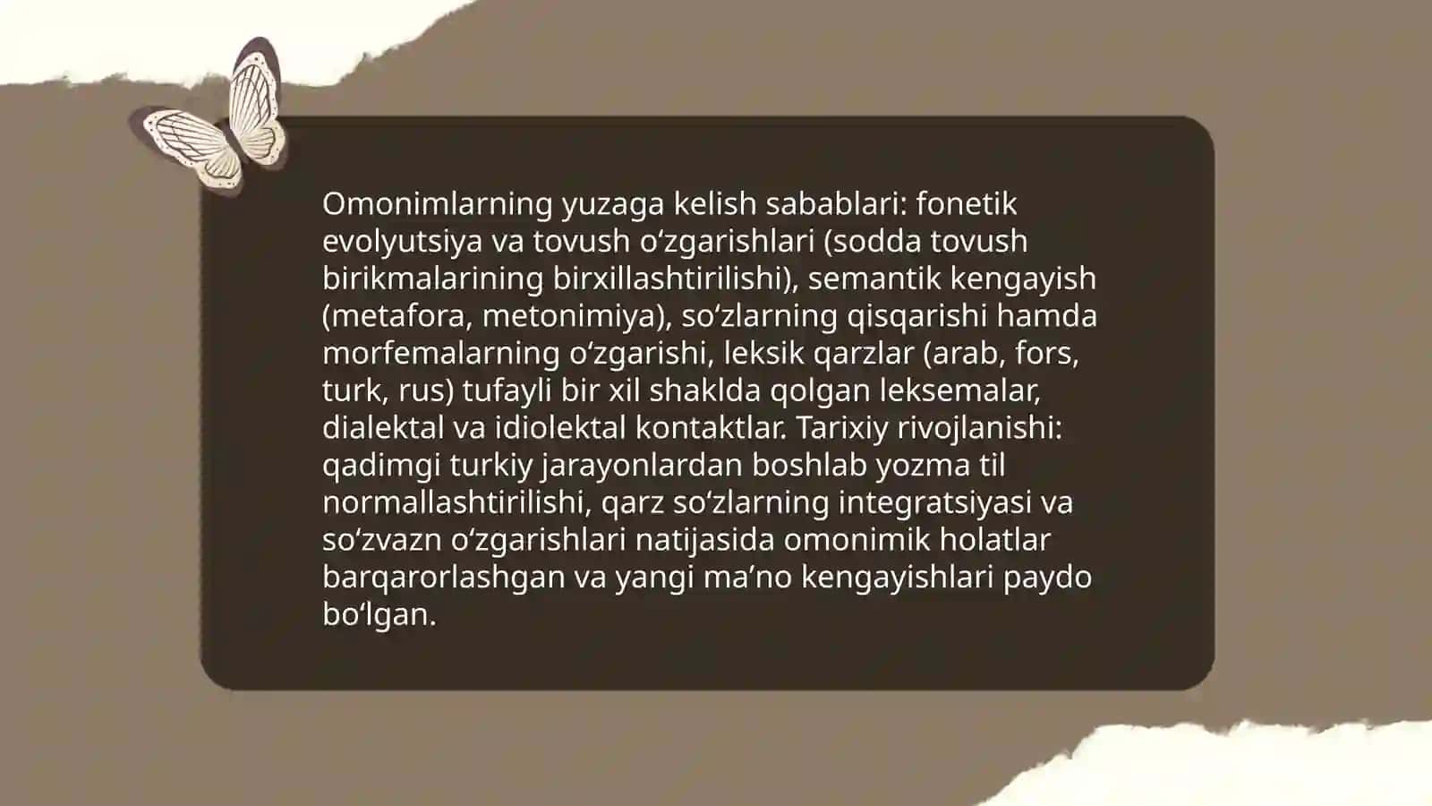 Ôzbek tilidagi leksemalarning shakl va maʼno munosabatlari: omonimiya, sinonimiya, antonomiya 4