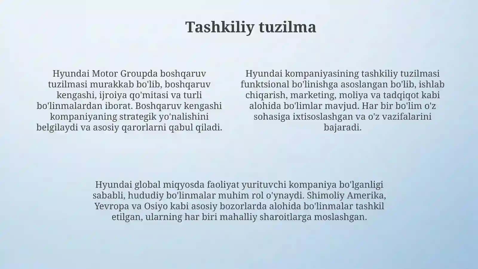 HyundaikompaniyasihaqidaMa'lumotStructurasiMarketingstrategiyasiSwottahlil 4