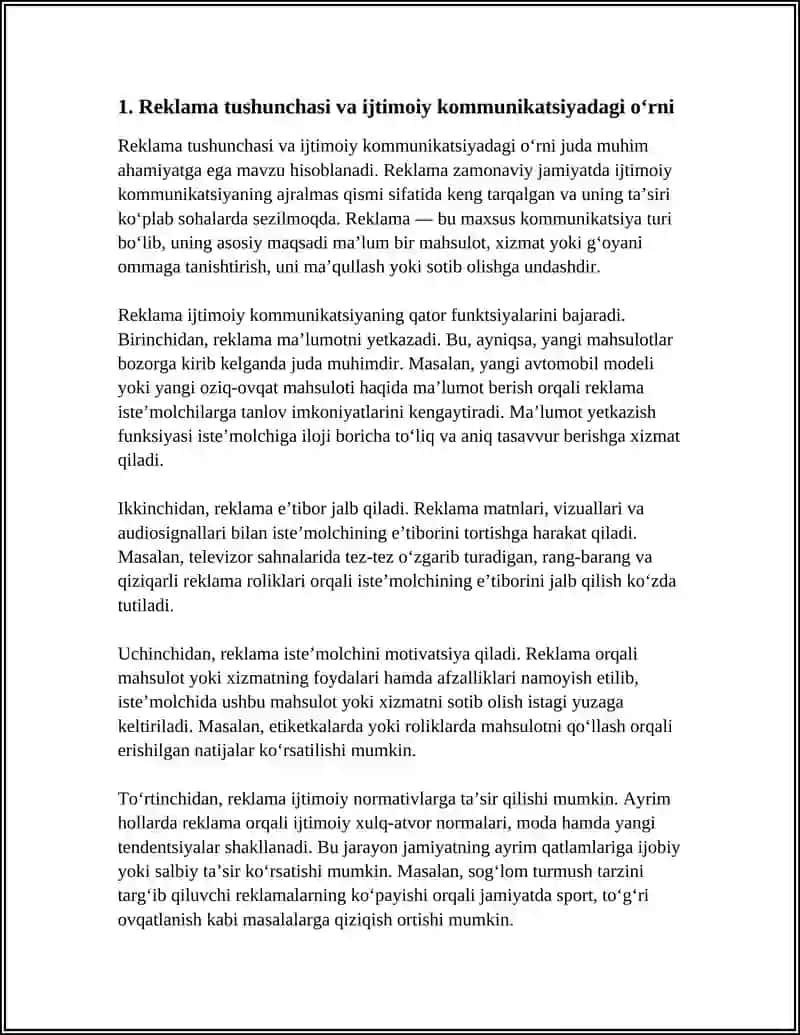 REKLAMA — IJTIMOIY KOMMUNIKATSIYANING TURI SIFATIDA. REKLAMA TILI 4
