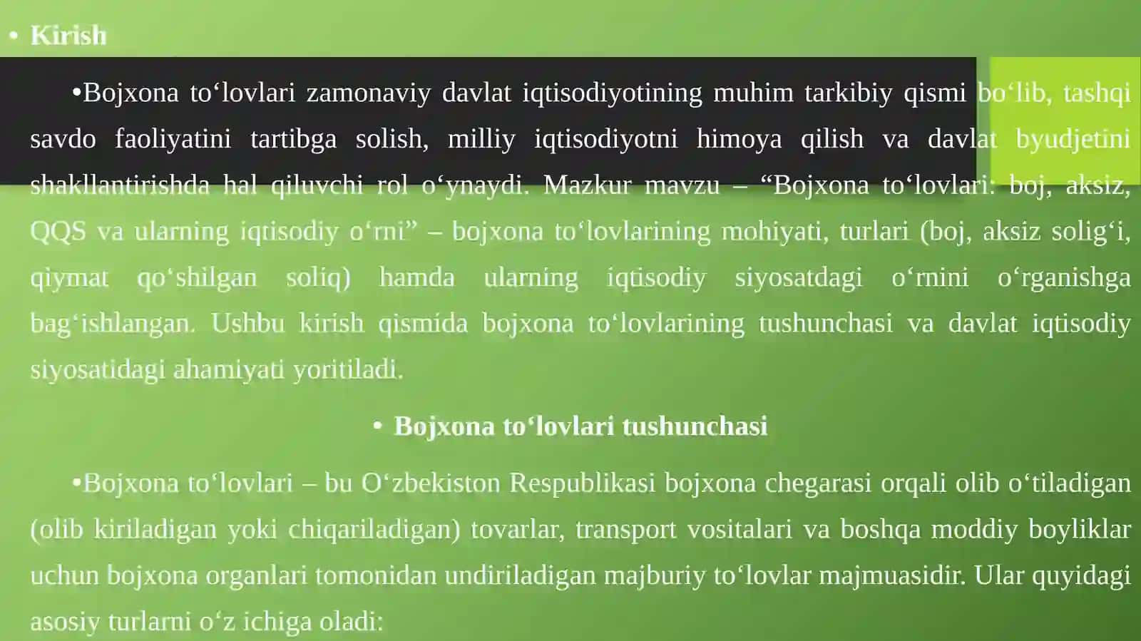 Bojxonato‘lovlari: boj, aksiz, QQS vaularning iqtisodiyotni 4