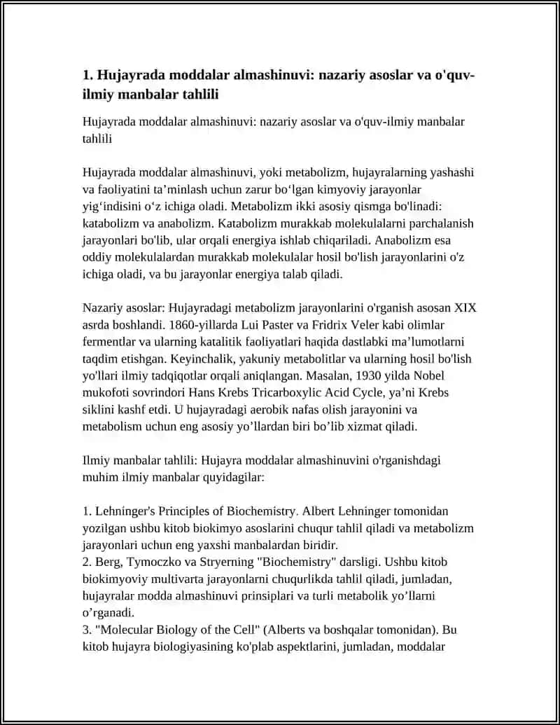 O'QUV-ILMIY ADABIYOTLAR ASOSIDA HUJAYRADA MODDALAR, ENERGIYA VA MA'LUMOTLAR OQIMINI O'RGANISH. HUJAYRA PROLIFERATSIYASI MUAMMOLARINING TIBBIYOTDAGI ROLI HAQIDA 4