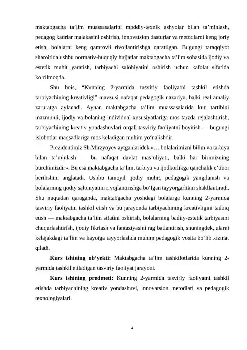 Kunning 2-yarmidagi vaqtlarni tasviriy faoliyatni tashkil etishda tarbiyachining kreativligi 4
