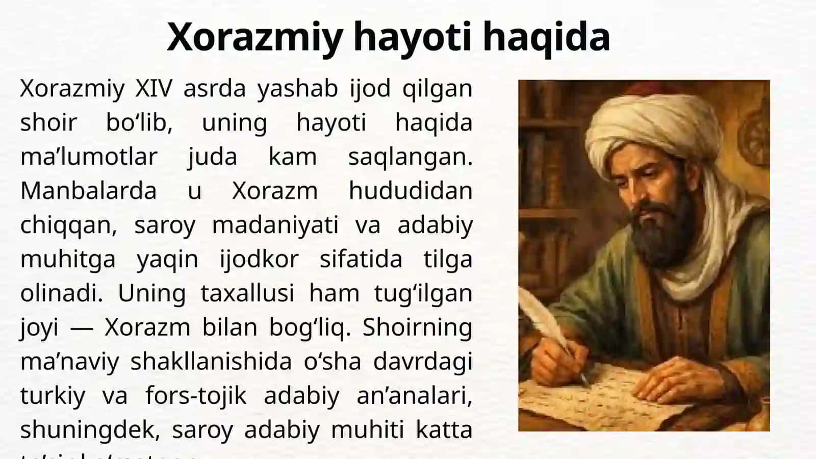 XORAZMIY HAYOTI VA IJODI,,MUHABBATNOMA" JANRINING YETUK NAMUNASI SIFATIDA 4
