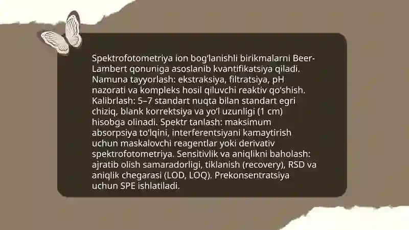 Tuproq va suvdagi ion bogʻlanishli birikmalarni aniqlab ulardan tozalash usulini ishlab chiqarish 4