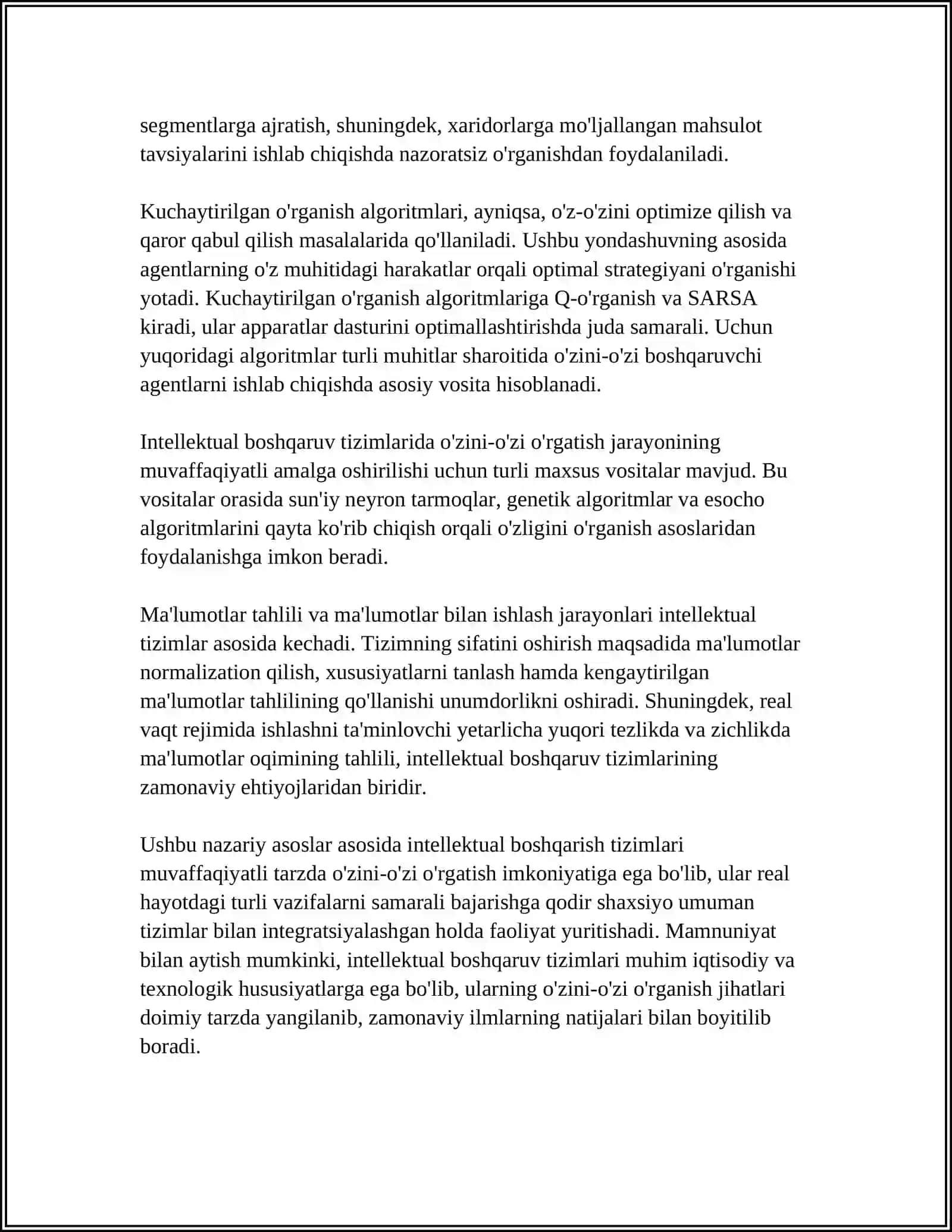 INTELLEKTUAL BOSHQARISH TIZIMLARIDA O'ZINI-O'ZI O'RGATISH JARAYONINI TASHKIL ETISH 4