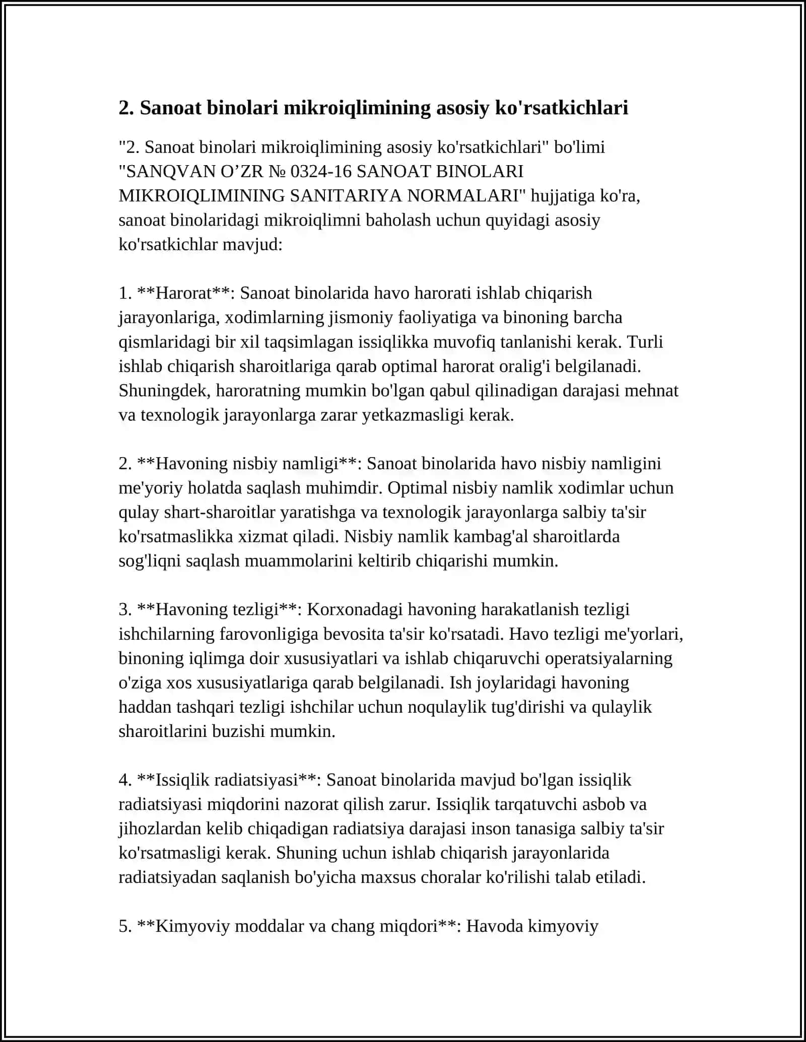 SАNQVAN O’ZR № 0324-16 SANOAT BINOLARI MIKROIQLIMINING SANITARIYA NORMALARI 4