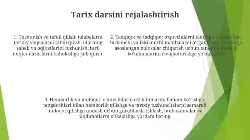 Tarix Darslarini Turlari Va Rejalashtirilishi 4