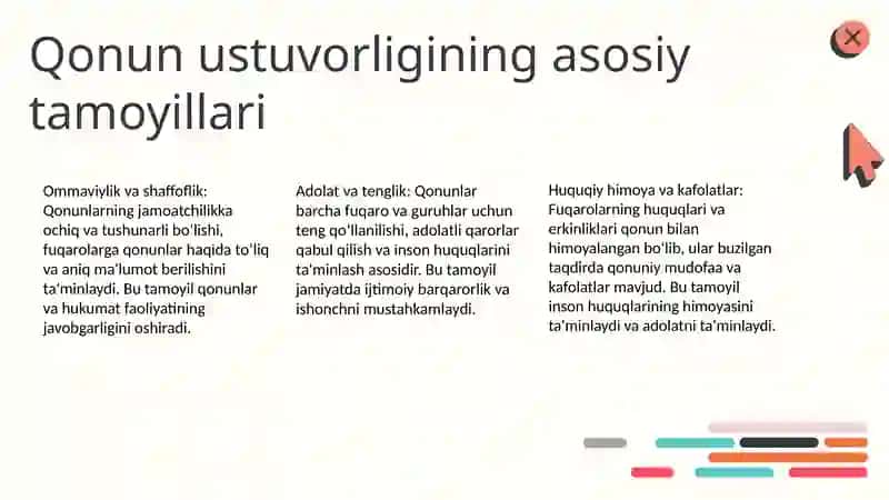 Qonun ustuvorligini taʼminlash va sud huquq tizimini yanada isloh qilishning ustuvor yoʻnalishlari 4