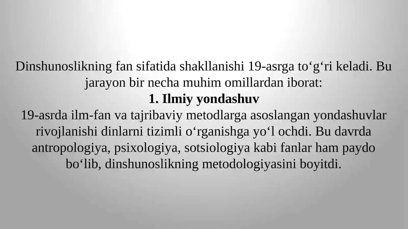 Dinshunoslikning fan sifatida shakllanishi, predmeti, funksiyalari, kategoriyalari 4
