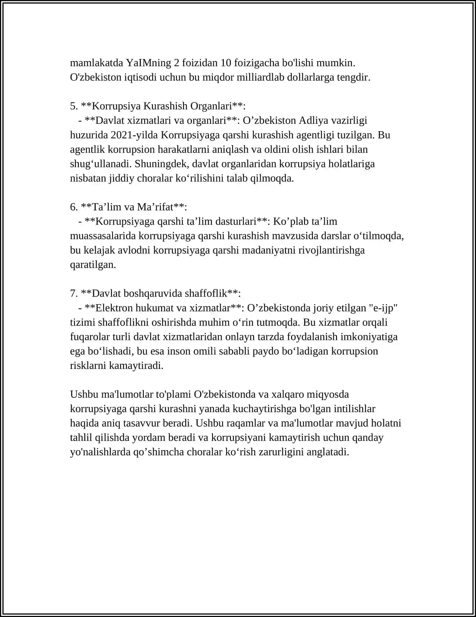 OʻZBEKISTONNING "KORRUPSIYAGA QARSHI KURASH" BORASIDA OLIB BORAYOTGAN SIYOSATI 4