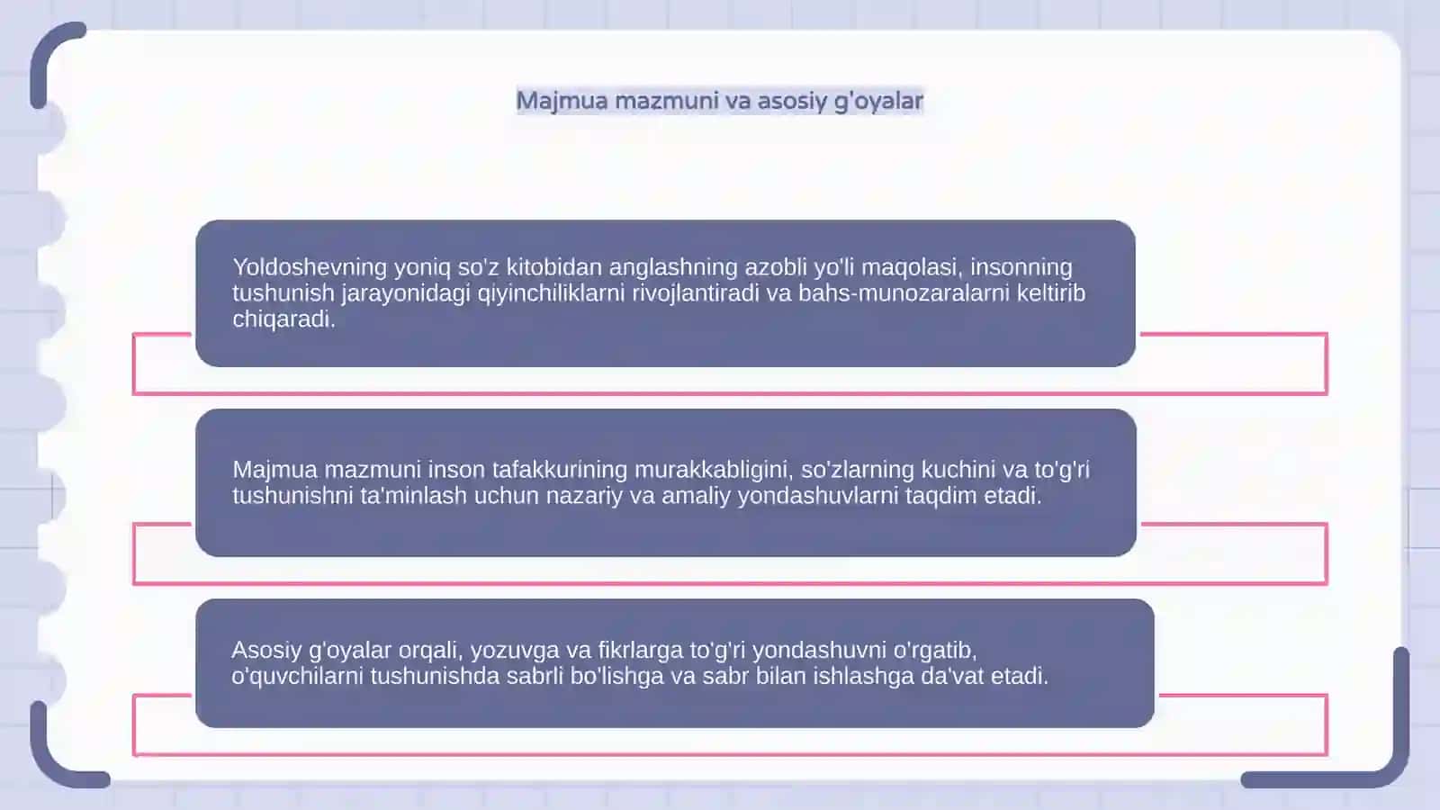 Yoldoshevning yoniq so'z kitobidan anglashning azobli yo'li maqolasiga tahlil 4
