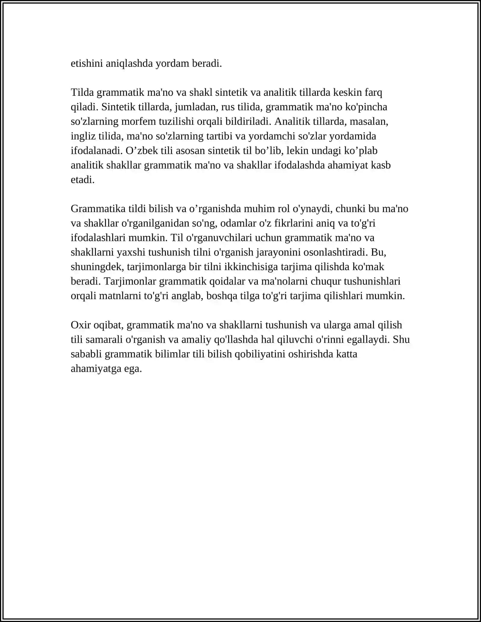 GRAMMATIKA VA UNING PREDMETI. GRAMMATIK KATEGOROYA, GRAMMATIK MA'NO VA GRAMMATIK SHAKL 4