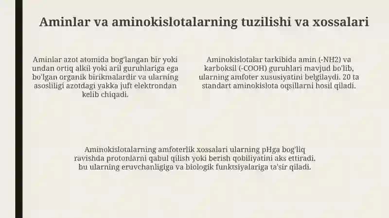 Aminlar va aminokislotalarning amfoterlik xossalariga doir tajribalar 4