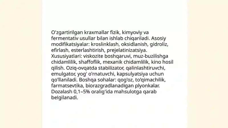 Kraxmallarning oziq-ovqat va boshqa sohalarda qo'llanilishi 4