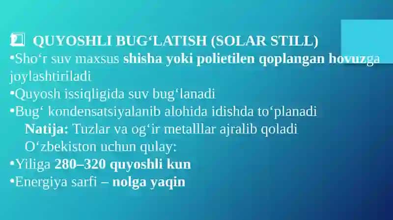 O'zberistonsharoitidasho'r suvlarini chuchuklashtirish g'oyasi 4