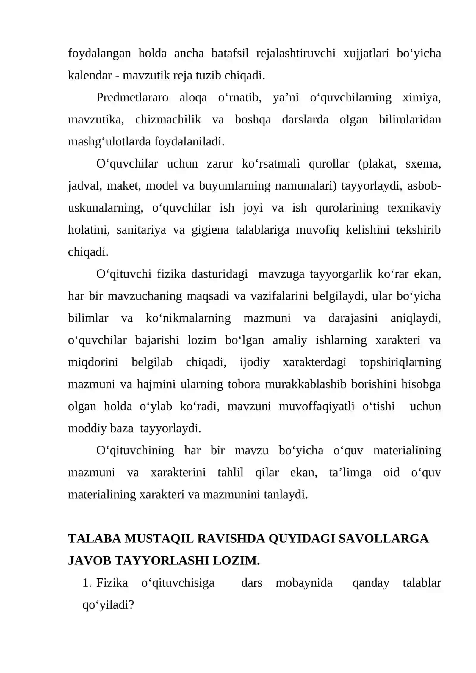 Darsni rejallashtirish va o‘qituvchining unga tayyorgarlighi 4