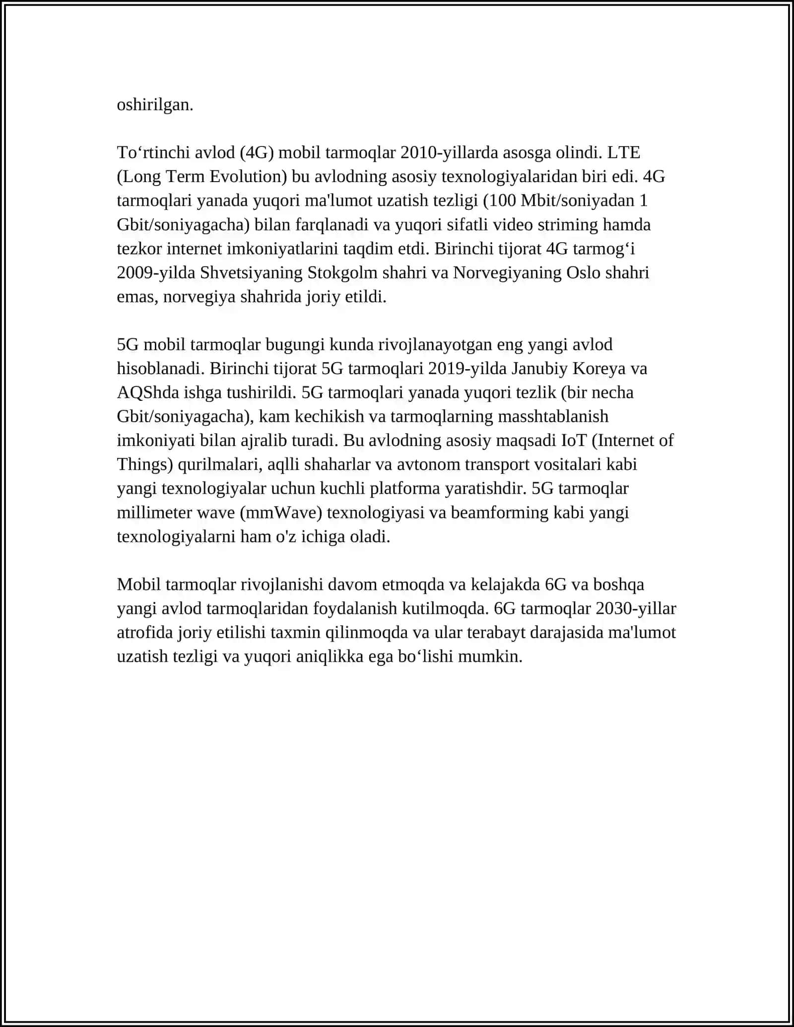 MOBIL TARMOQLARI VA ULARNING TEXNOLOGIYALARI 4