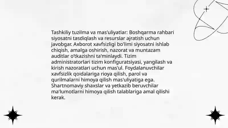 Transport va yo'l infratuzilmasi boshqarmalari Axborot xavfsizligi siyosati 4