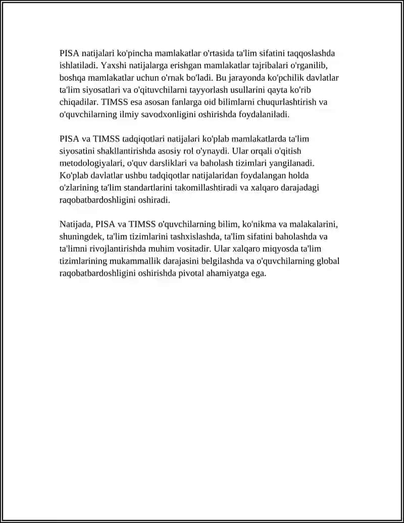 PISA va TIMSS natijalarining o'quvchilarning kompetensiyalarini tashxislashdagi roli 4