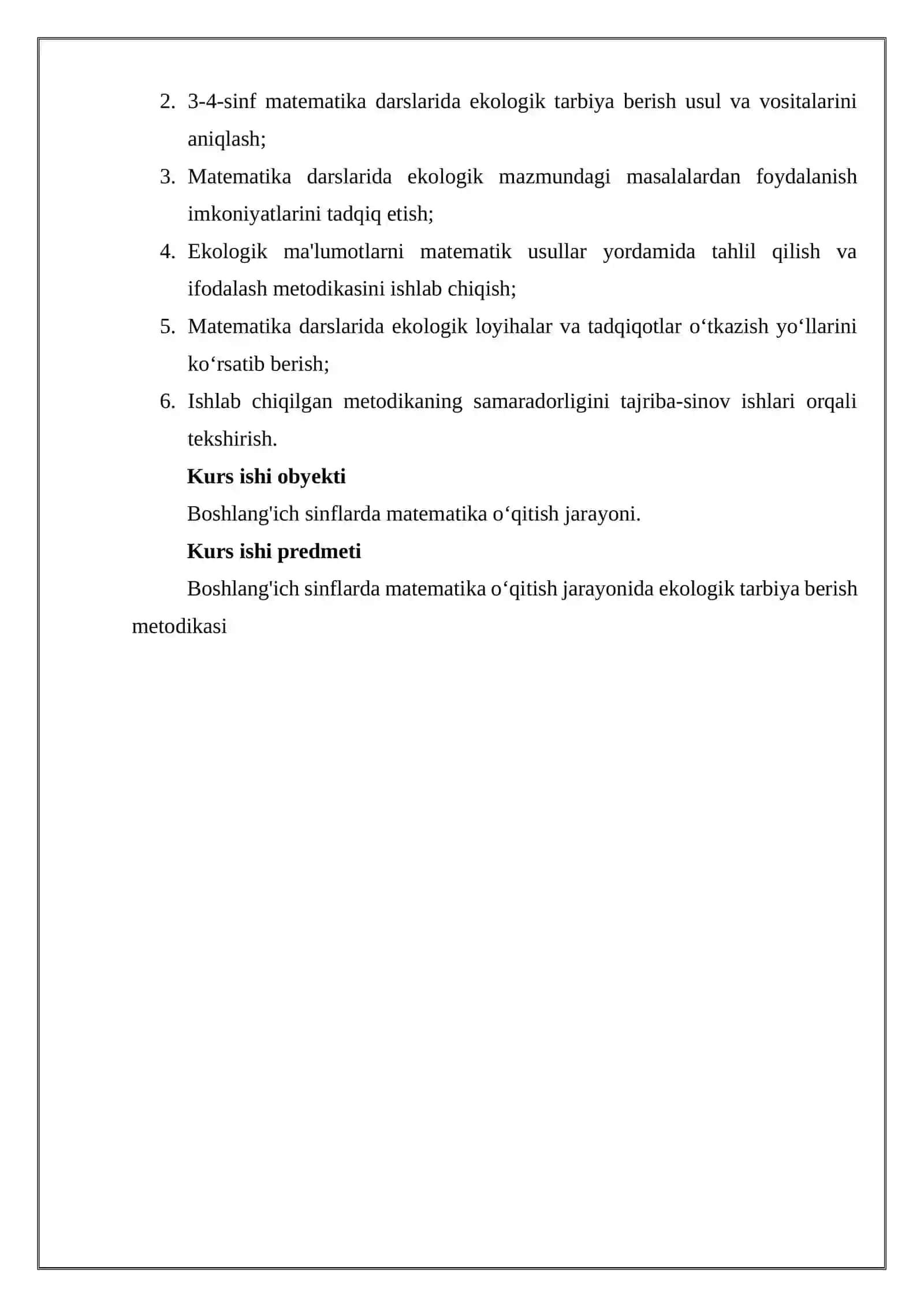 BOSHLANG’ICH SINFLARDA MATEMATIKA O’QITISH JARAYONIDA EKOLOGIK TARBIYA BERISH METODIKASI    (3-4-SINFLAR MISOLIDA) 4