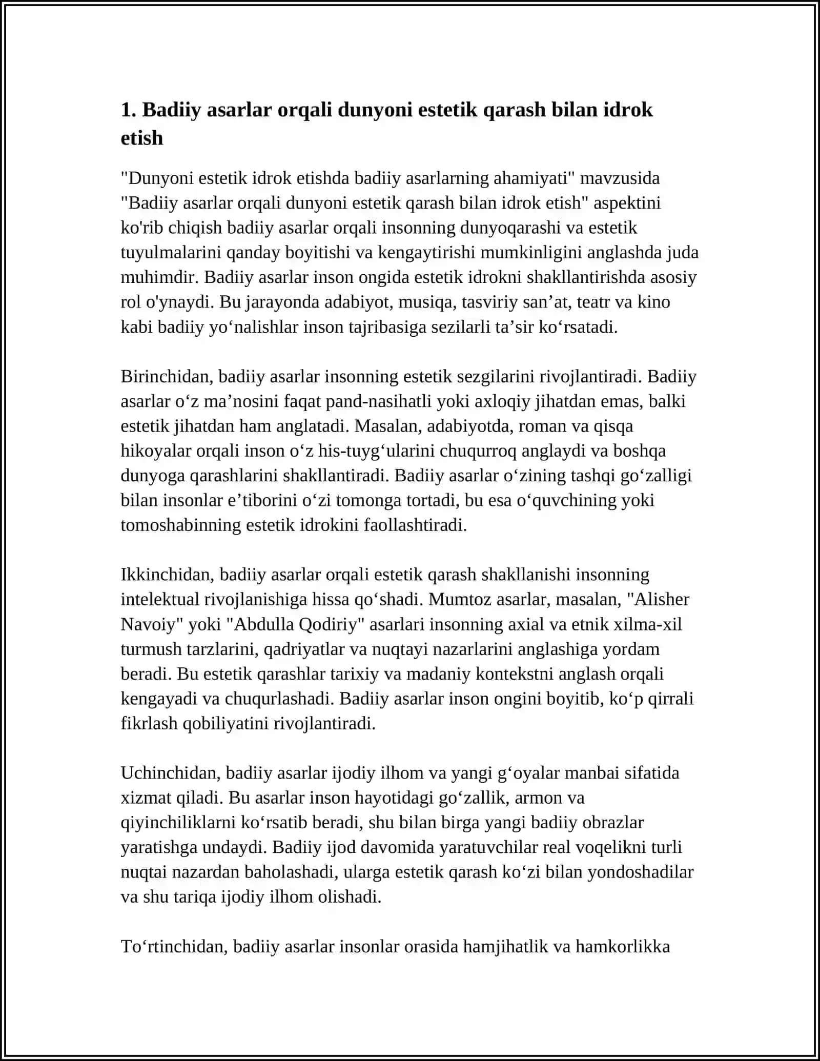 Badiiy asarlar orqali dunyoni estetik qarash bilan idrok etish 4