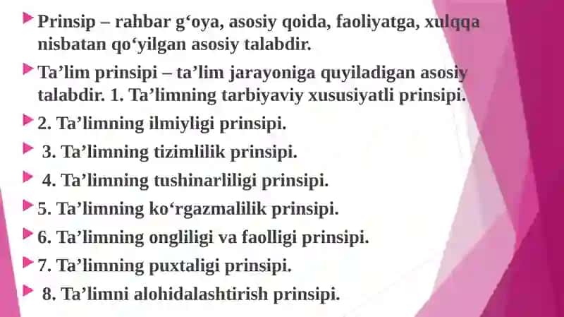 Maktabgacha ta'limda metodika fanlarini o'qitish texnologiyasi fanining asosiy tamoyillari 4