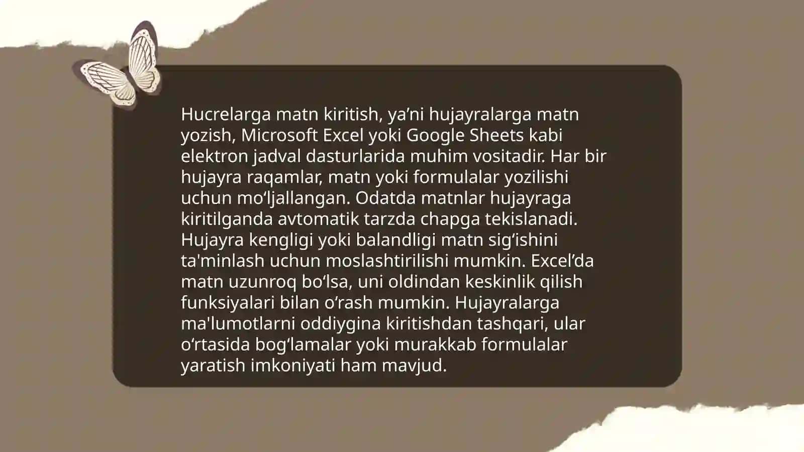 Excelda ma'lumotlar kiritish va tahrirlash 4