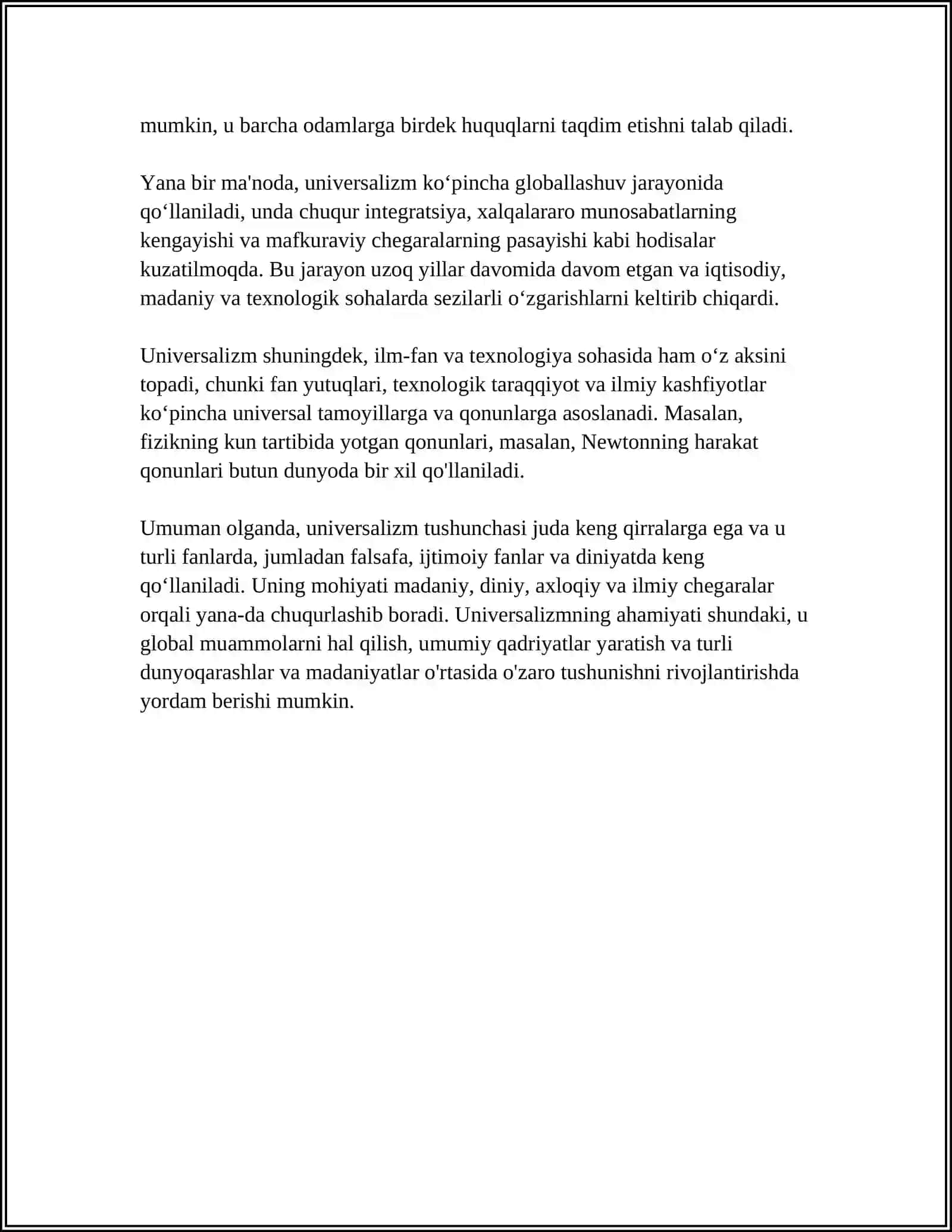 UNIVERSALIZM VA KOSMOPOLITIZM G'OYALARINING YOSHLAR MA'NAVIYATIDAGI TA'SIRI 4