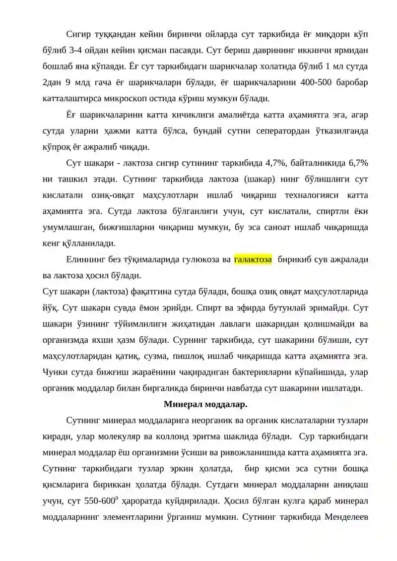 Sutning Kimyoiviy Tarkibi va Komponentlari To'g'risida Tushuncha 4