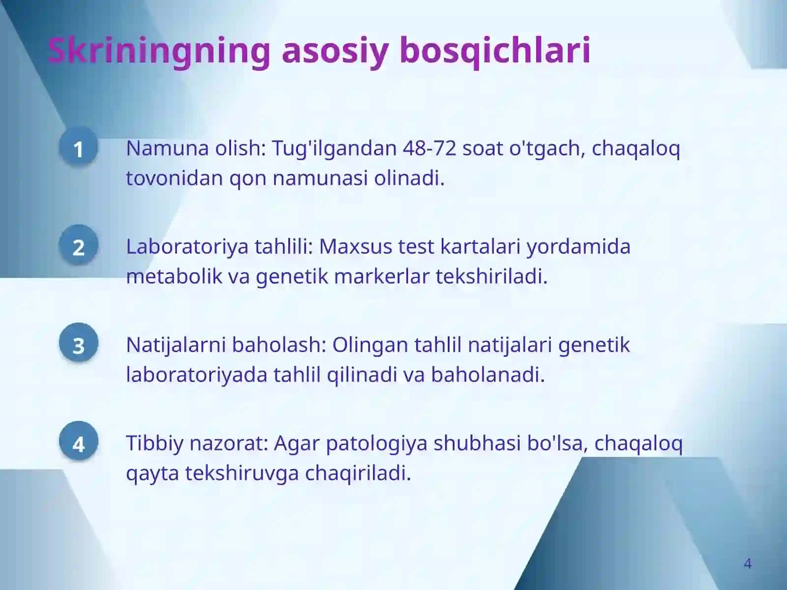 Chaqaloqlarda eng ko'p tarqalgan irsiy kasalliklarni skrining diagnostikasi 4