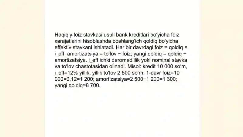 bank kreditlari boyicha foiz to'lovlarni hisobga olish 4
