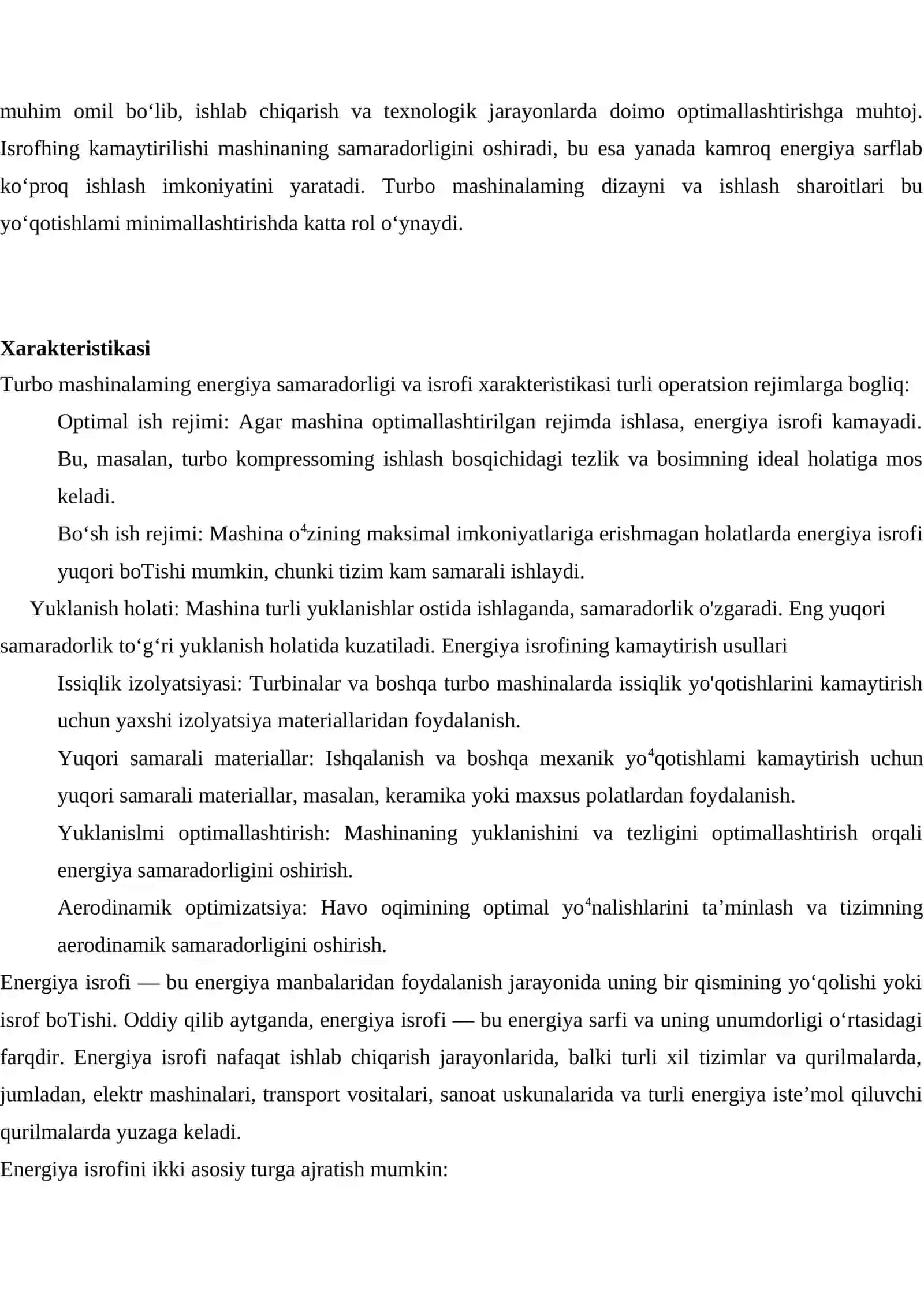 Turbo mashinalarda energiya isrofi uning xarakterikasi 4