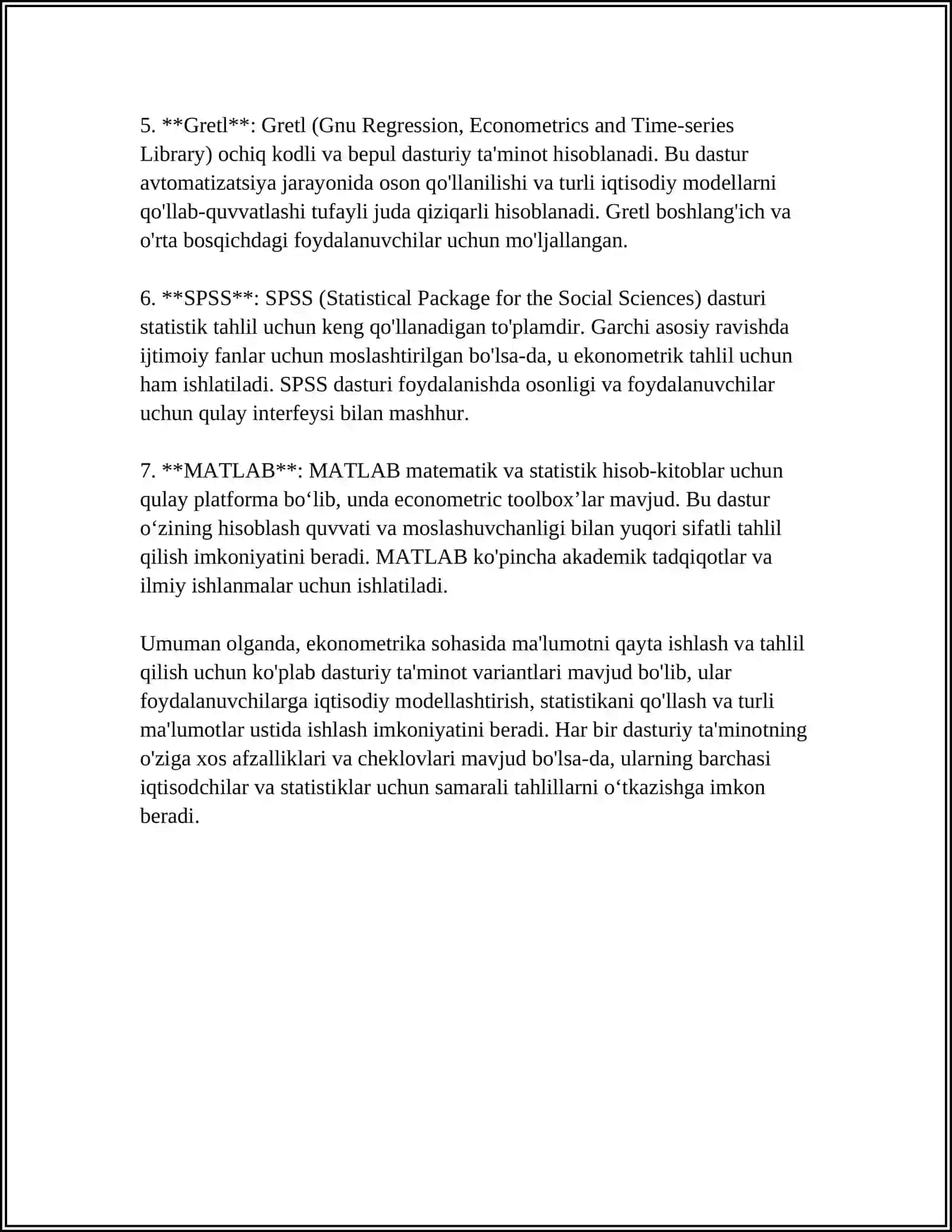 EKONOMETRIK MODELLASHTIRISHDA QO’LLANILADIGAN AMALIY DASTURLAR VA ULARNING XUSUSIYATLARI 4