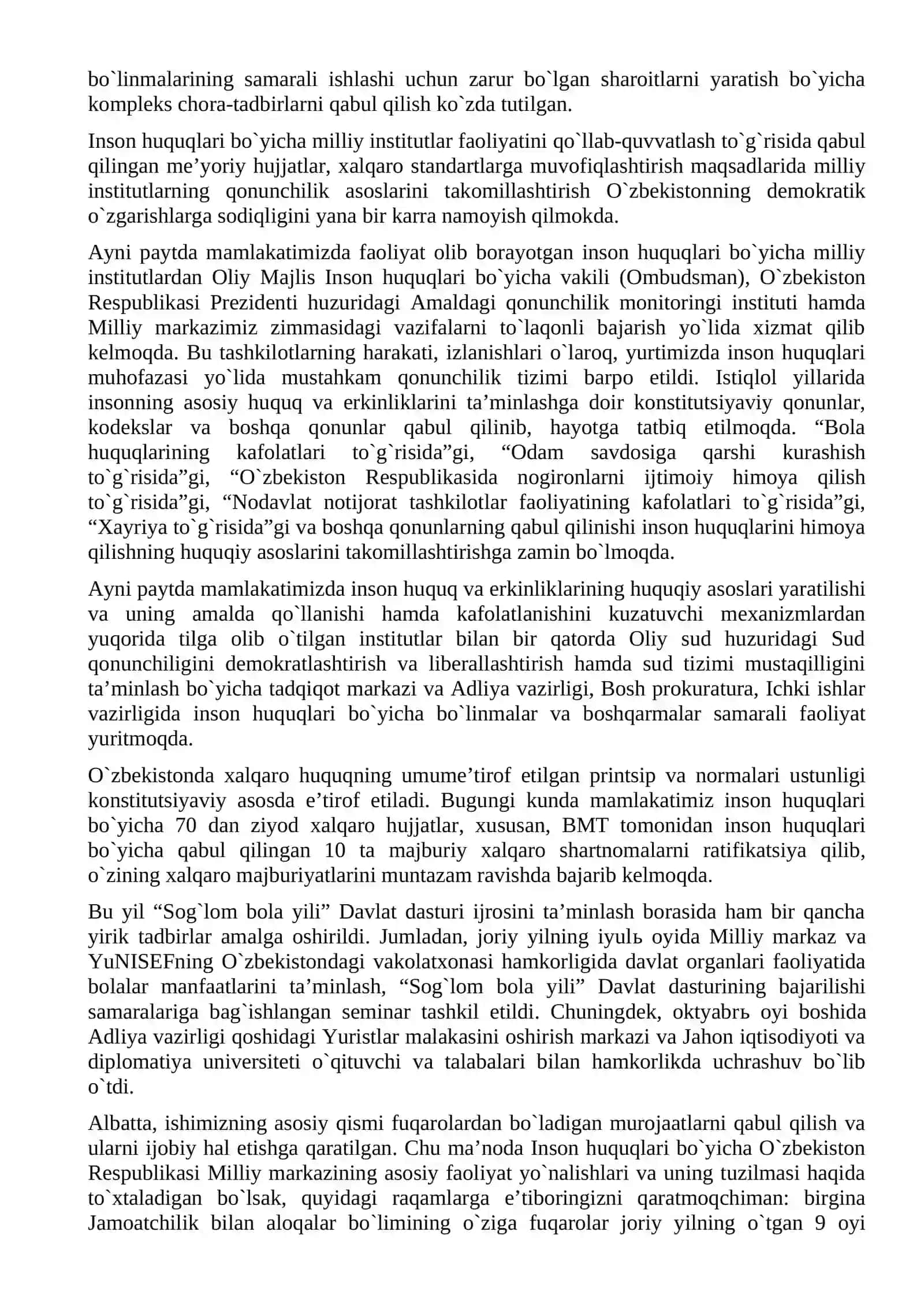 O`ZBEKISTON INSON XUQUQLARI VA ERKINLIKLARI KAFOLATINING YARATILISHI 4