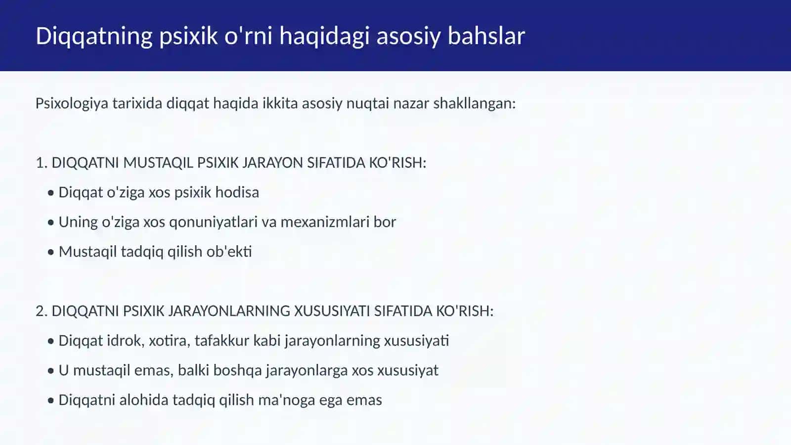 Diqqatning psixik o'rni haqidagi bahslar va uning tabiati 4