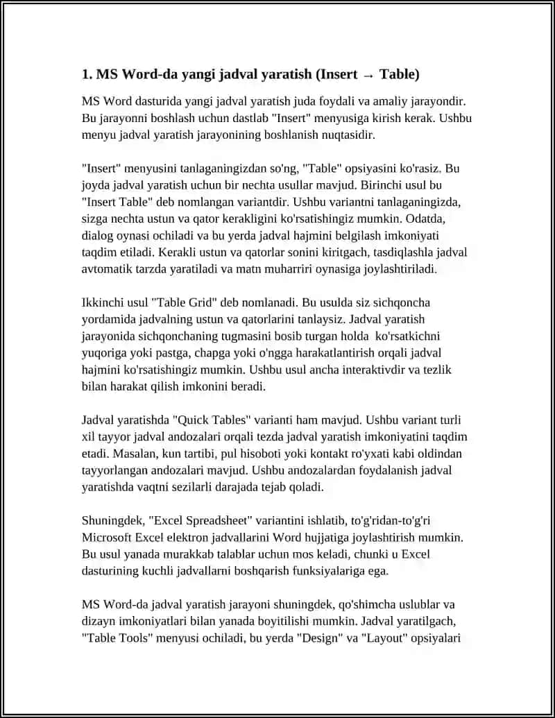JADVALLAR YARATING.MS WORD-DA JADVALLAR BILAN ISHLASH 4