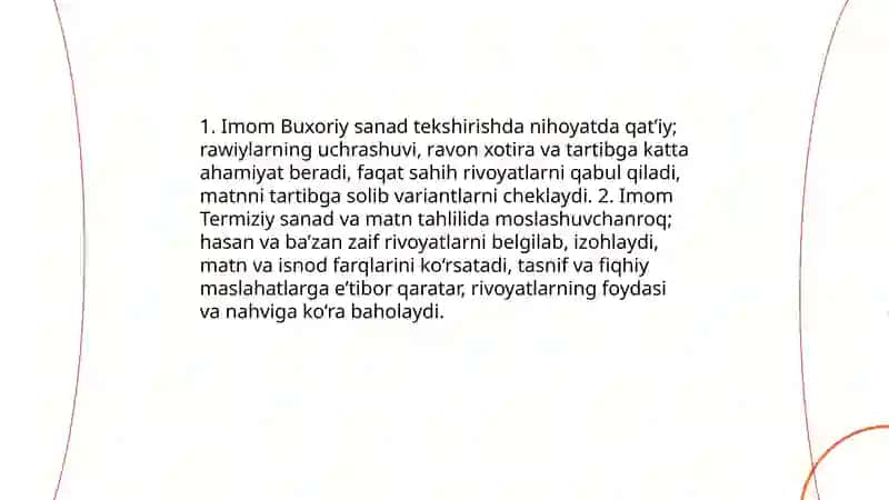 Imom Buxoriy va Imom Termiziyning hadis ilmiga qoʻshgan hissalarini qiyosiy tahlili 4