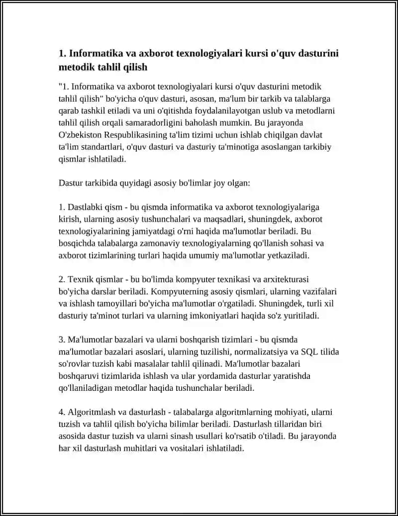 INFORMATIKA VA AXBOROT TEXNOLOGIYALARI KURSLARINI O'QITISHNING METODIK TIZIMI TAHLILI 4