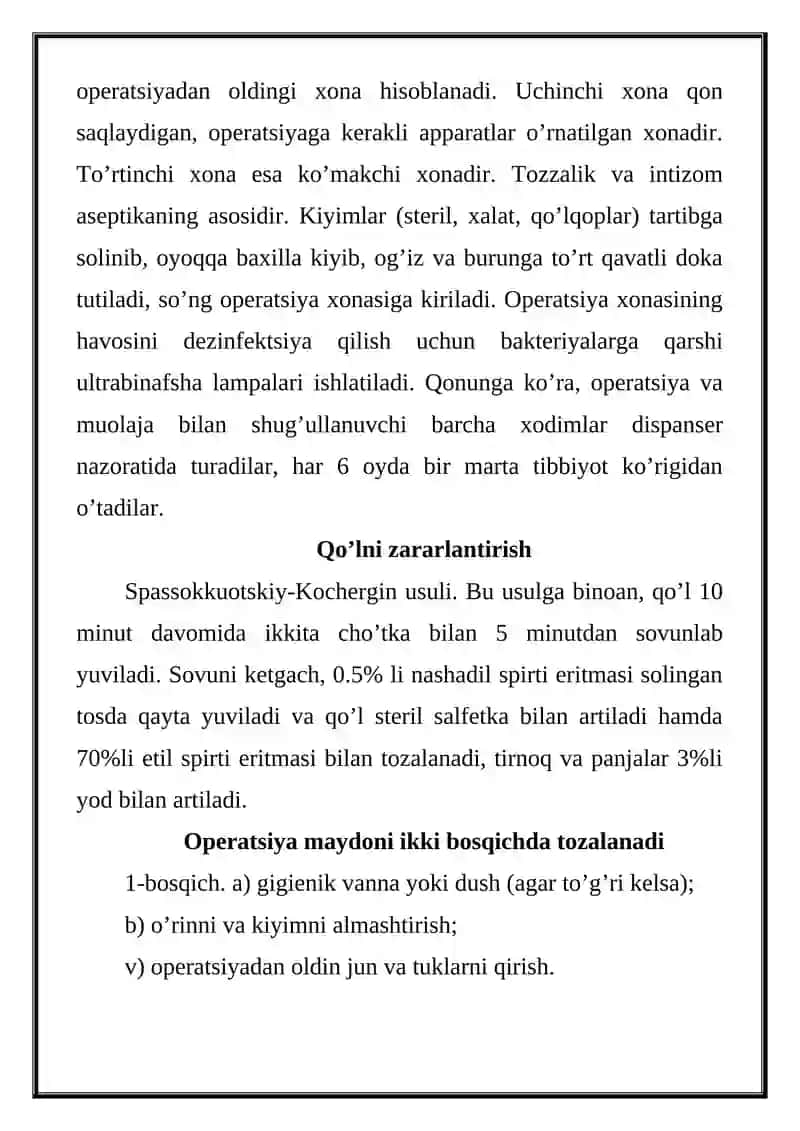 ANTISEPTIKA VA ASSEPTIKA ASOSLARINI O'RGANISH AVTOKLAF BO'LIMI BILAN TANISHISH 4